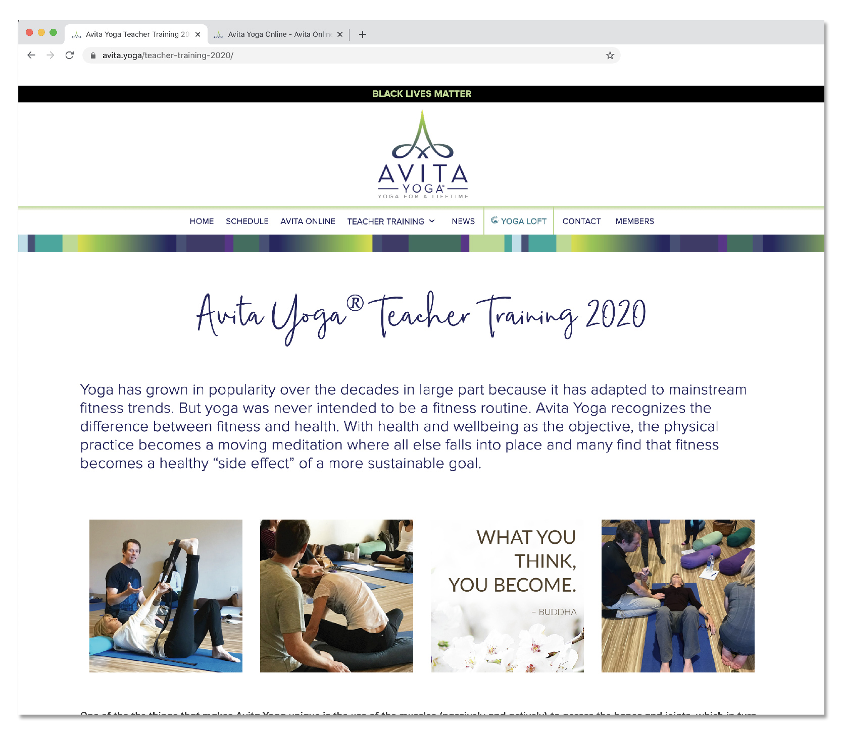 Screenshot of Avita Yoga Teacher Training 2020. Instructors can easily get the training they need with Avita.