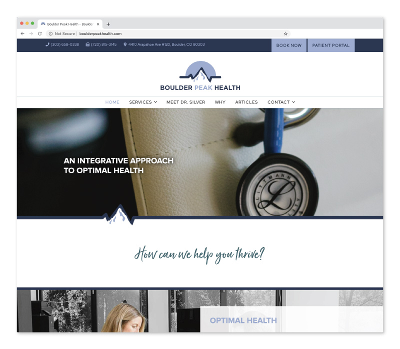 screenshot of boulder peak health website update by designink digital with a cleaner color palette, logo and fonts