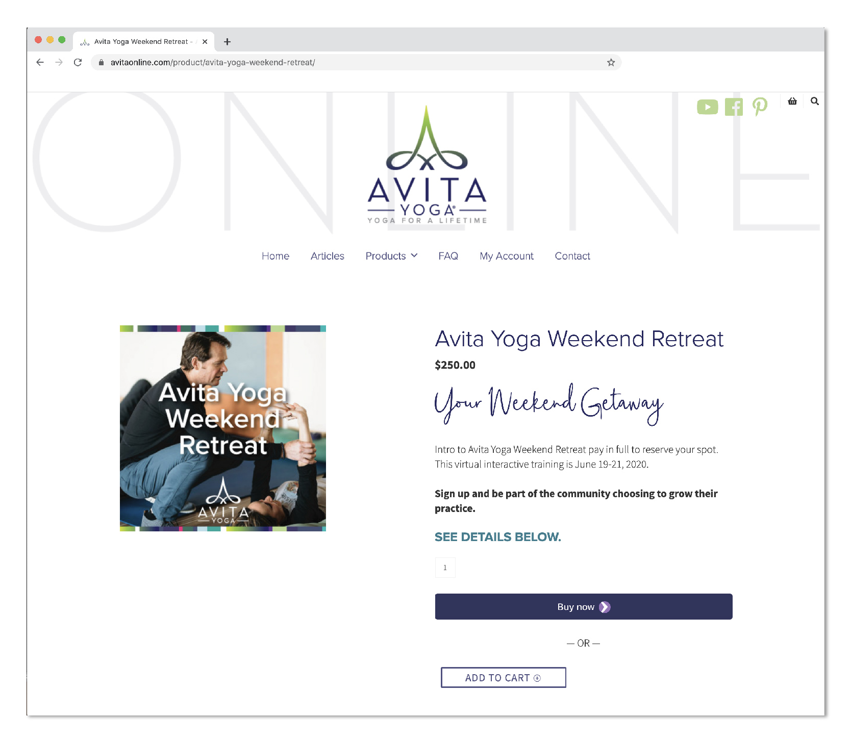 Advertize and deliver workshops on your online store through your website like Avita Yoga online from the portfolio of DesingInk Digital in Boulder Colorado