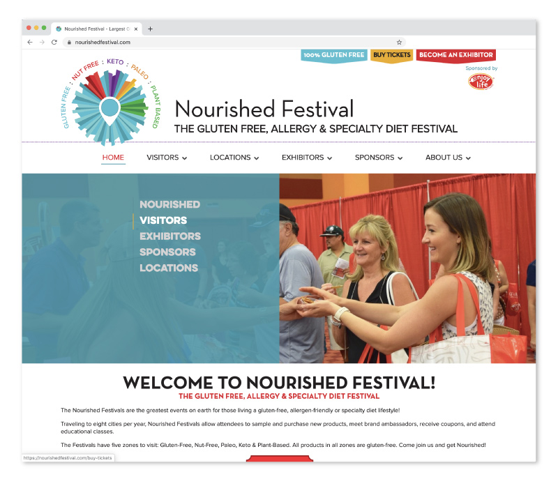 Custom web dev with Nourished Gluten free festival by Ingrid DiPaula of DesignInk Digital in Boulder Colorado