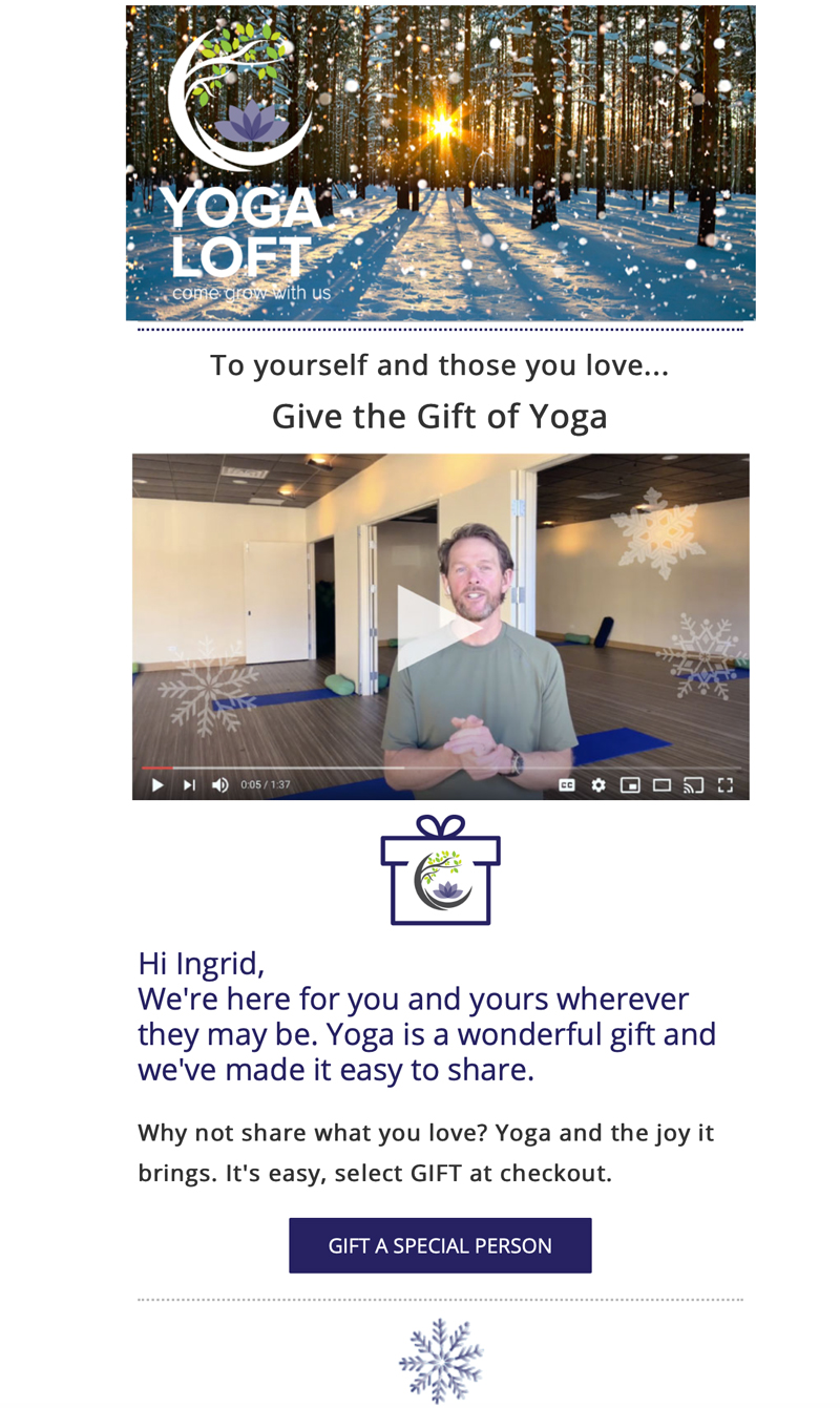 Yoga Loft uses a variety of email marketing strategies to communicate across the world designed by DesignInk Digital
