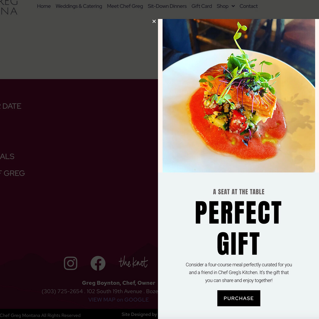 Chef Greg Montana Pop-Up advertising Gift special - showing photo of tasty salmon