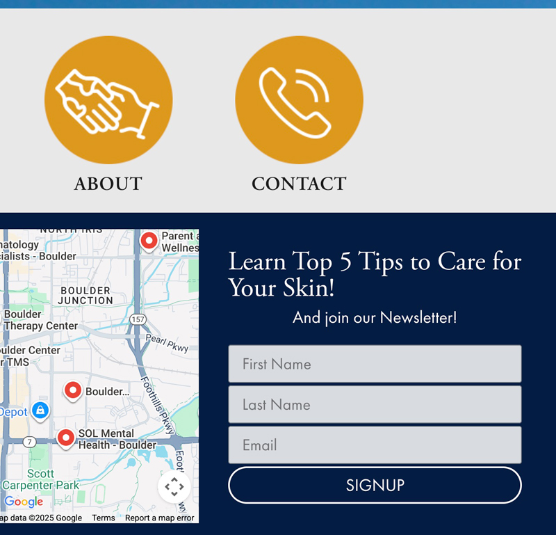 K2 Dermatology signup in footer