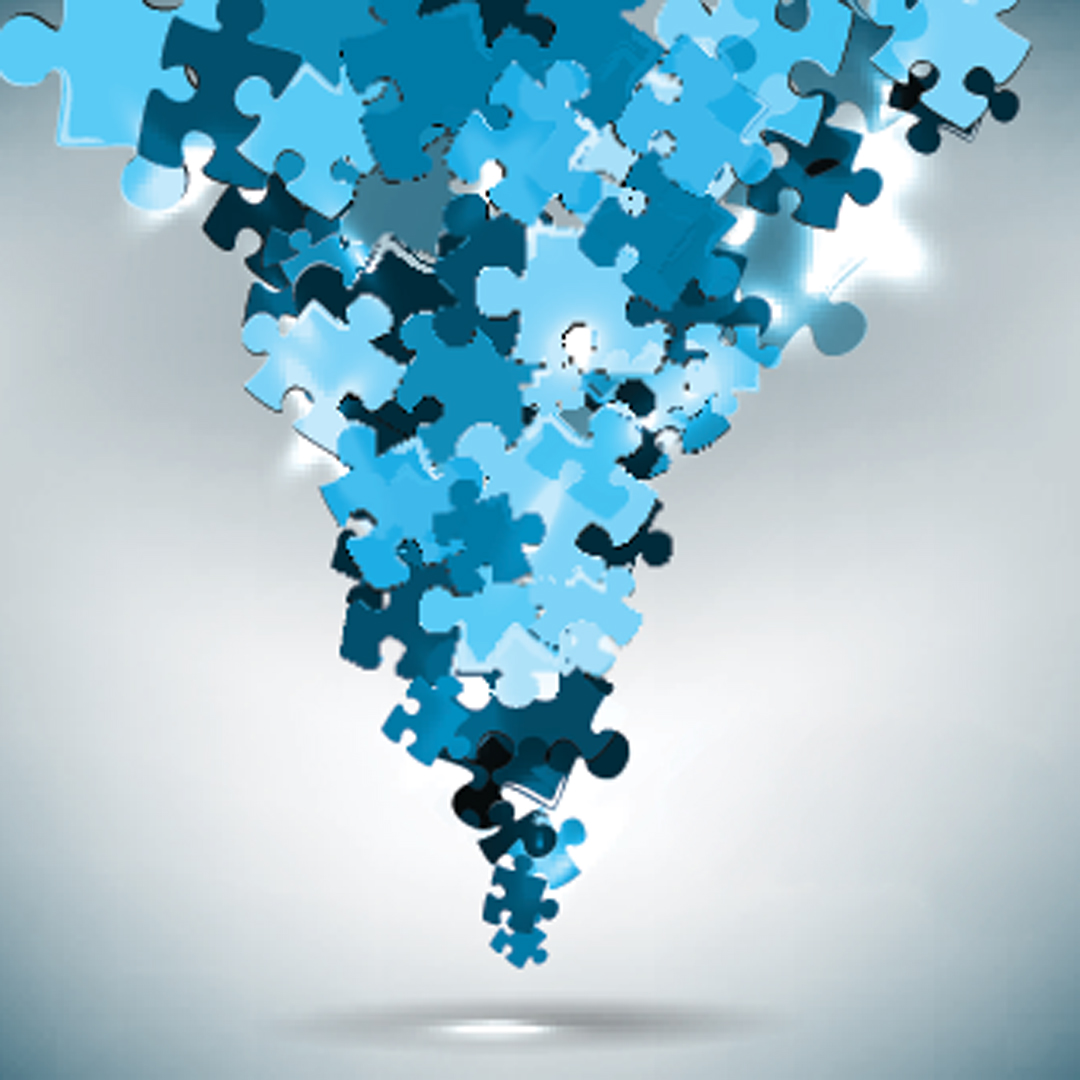 Puzzle pieces in a funnel representing building a digital funnel