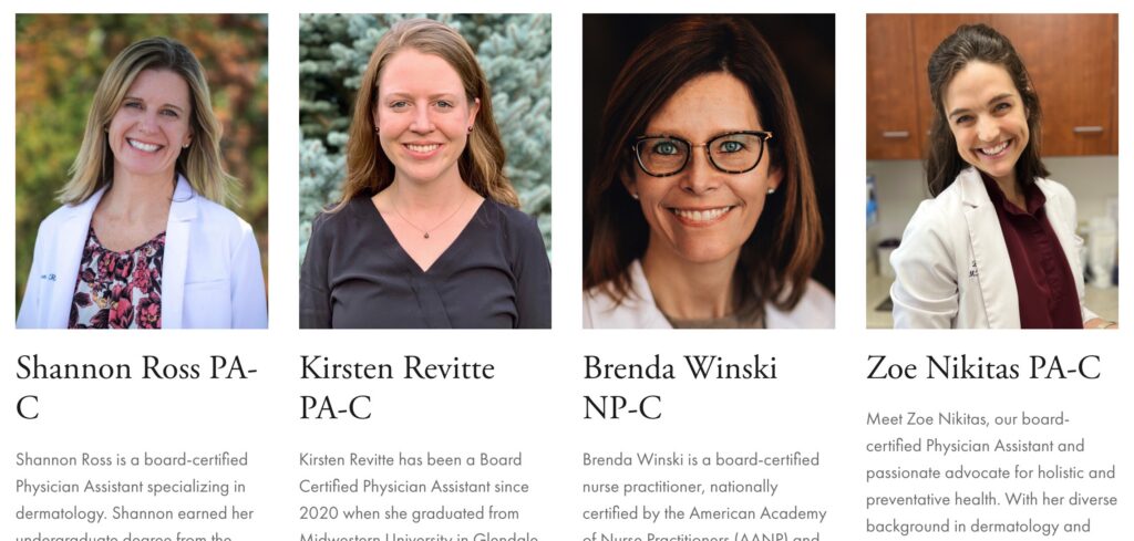 K2 Dermatology providers as shown on k2derm.com