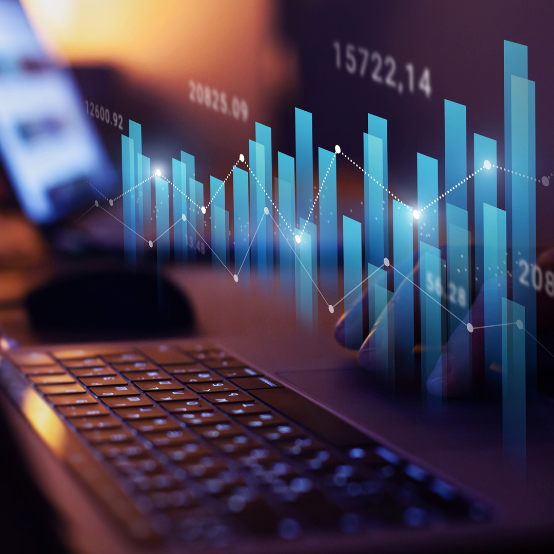 Single Page Website vs. Multi Page Website: Which Is Better for SEO - abstract of bar graph, keyboard and city scape